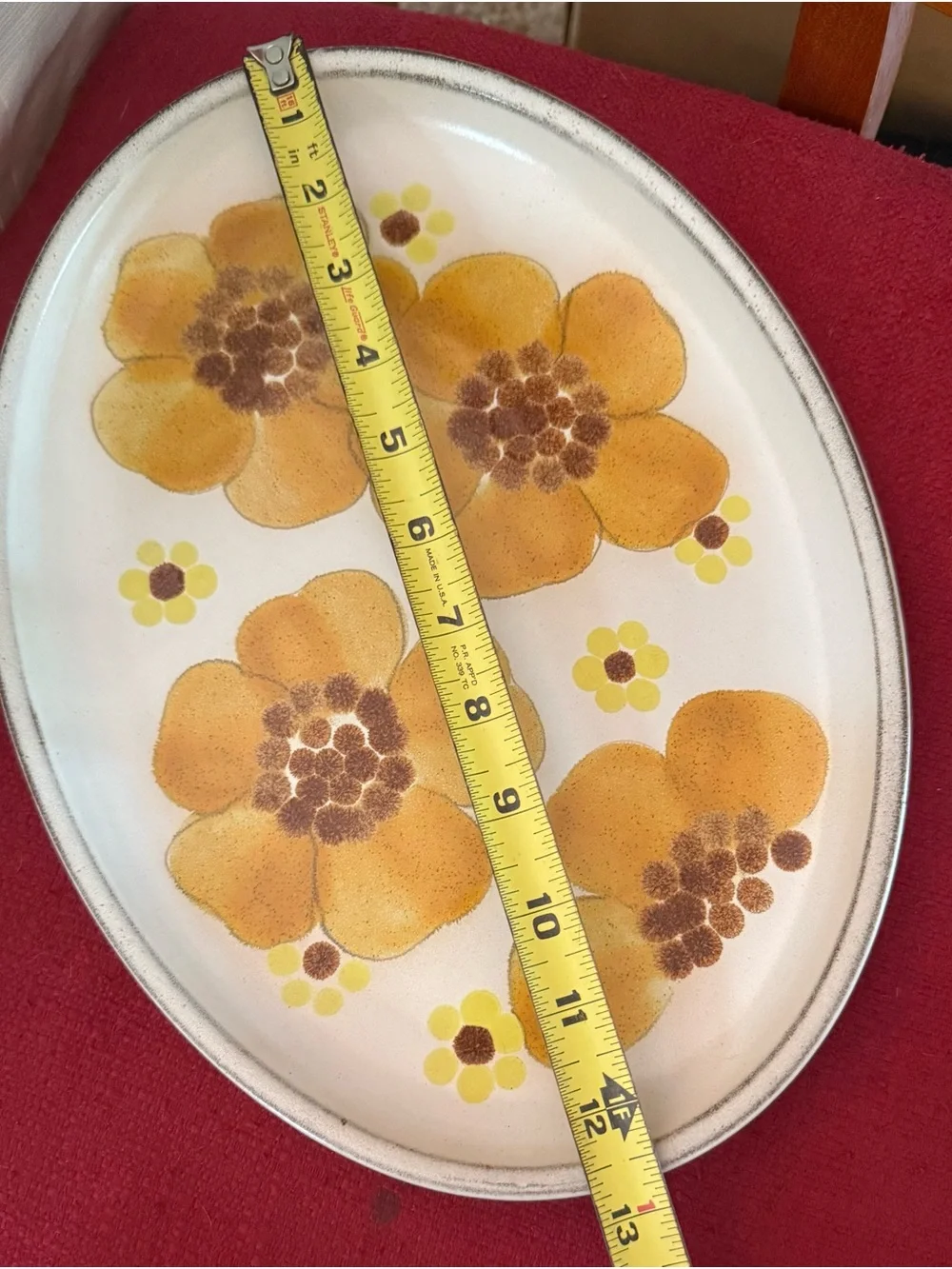 Vintage Denby “Minstrel” Large Oval Platter – 1970s MCM Yellow & Gold Floral